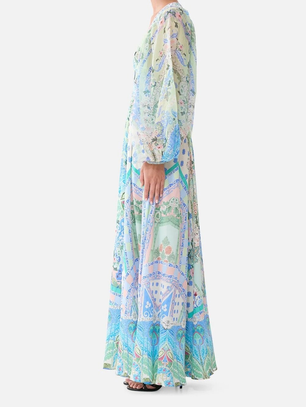 Camilla lace up front long dress In Midsummer mosaics - Picture 2 of 13